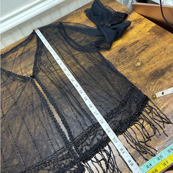 Beaded Fringe Mesh Cardigan Sheer Boho Whimsigoth Goth Witchy Party Cocktail - Picture 8 of 14